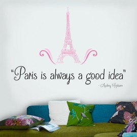 WQG000002 Paris Is Always A Good Idea 24 Inch Quote Vinyl Wall Graphic Decal Sticker