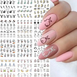 KOLONAMS Paper Bunny Nail Art Stickers, 12 Sheets, Cartoon Decals for Manicure Designs, Water Transfer Nail Decorations, Non-Toxic, Easy to Use