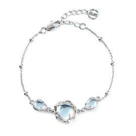 Cicy Bell Platinum Plated Link Bracelet Synthetic Moonstone Adjustable Cable Chain Station Bracelets, 5.9"+ 1.9" Extender