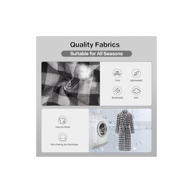 FashGudim Men's Cotton Lightweight Thin Short Dressing Gown Checked Summer