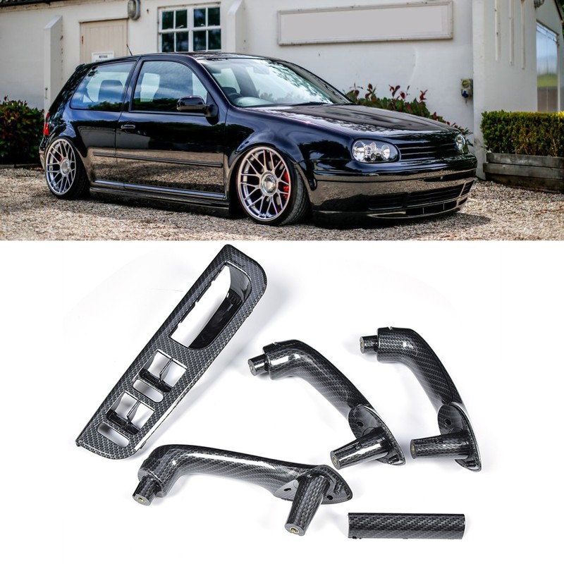 5Pcs/Set Carbon Fiber Texture Interior Door Grab Handle Cover Switch