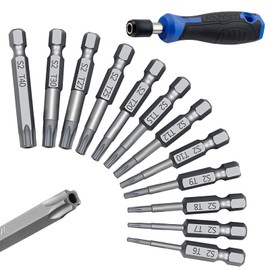 13 Pcs Torx Head Screwdriver Bit Sets Tamper Proof Torx Bit Set Star Screwdriver Set With Hole 1/4 Inch Security Torx Set Magnetic Security Hex Bit Set For Car Fixings Screwdriver, Impact Drill(T5-T40