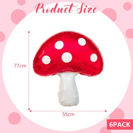 UgyDuky 6Pcs 30In Mushroom Foil Balloons Mushroom Shape Mylar Balloons Red Mushroom Decor Cute Mushroom Balloons Forest Theme Balloons for Baby Shower Birthday Wonderland Fairy Themed Party (Mushroom)