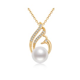 AINUOSHI Pearl Necklace with Pendant Pearl Jewellery for Women Mum Christmas Birthday Gift, Cubic Zirconia Gold, Pearl