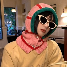 Imported Women's Korean Style Fall and Winter Pullover Balaclava Hat lf1725 Free Size/Pink 4ea
