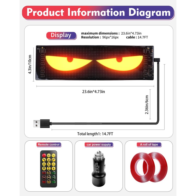 LED Lights for Car 2PCS - 23.6" 4.73" Devil's Eye