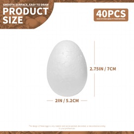 2.75 Inch Foam Eggs for Crafts,40pc White Small Styrofoam Eggs Smooth for Spring Easter Art Crafts Ornaments Making Handmade DIY Painting School Projects (styrofoam 2.75, 40)