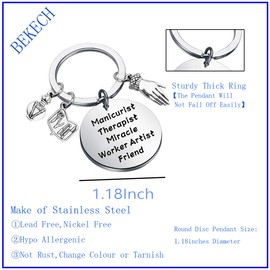 BEKECH Manicurist Gift Nail Tech Gift Manicurist Therapist Miracle Worker Artist Friend Keychain, Small, Stainless Steel, /na