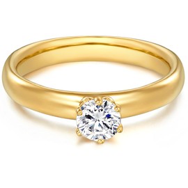 Tresor 1934 Engagement Ring / Ladies / Solitaire Sterling Silver 925 yellow gold coating white Zirconia Size N 60451016