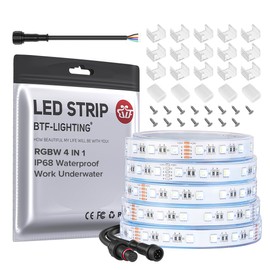 BTF-LIGHTING IP68 Waterproof Outdoor RGBW LED Strip 5050SMD RGB+Cool White(6000K-7000K)4 Color in 1 DC24V 5m 16.4ft 60LED/m Multi-Colored Light White PCB Can Work Under Water(No Adapter or Controller)