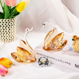 YWHL 50th Wedding Anniversary Swan Gifts for Parents, 50 Years Anniversary for Couple, Crystal Figurine Decoration with 50 Years of Love Diamond, Valentines Day Present Romantic Gifts Birthday Gift