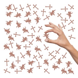 Kimini-Ki Cross Confetti for Table, 100 Pcs Glitter God Bless Table Confetti, Angel Confetti, Baptism Baby Shower Party Decorations, 1st Holy Communion, Baby's Christenings Party Confetti (Rose Gold)