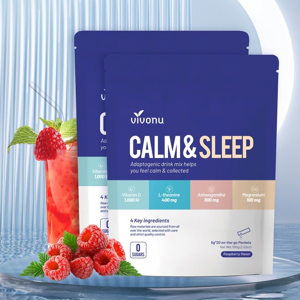 Calm & Sleep Powdered Drink Mix Raspberry L Theanine Ksm-66