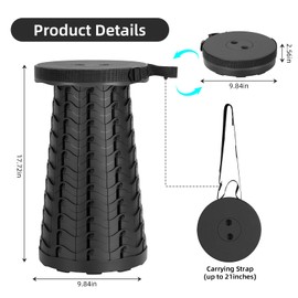 Qiguet Collapsible Stool, Folding Chair - Upgraded Portable Chair with Load Capacity 400lbs, Portable Stool for Camping Fishing Hiking - Folding Stool with Carrying Straps,Gifts for Fisherman(Black)