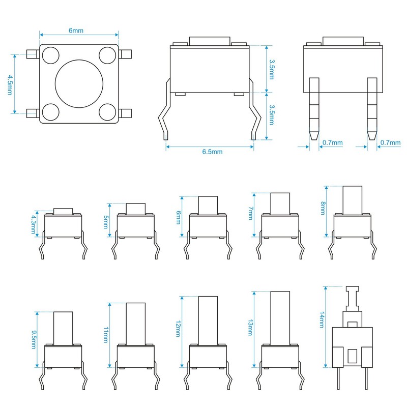 Longruner LP12 Tact Switch, Instantaneous Tactile, 10 Types, Push Button