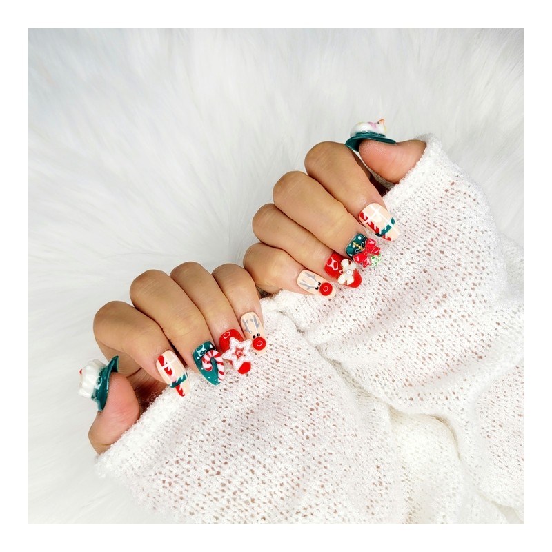Christmas Santa handmade nail tips - Almond M / 크리스마스
