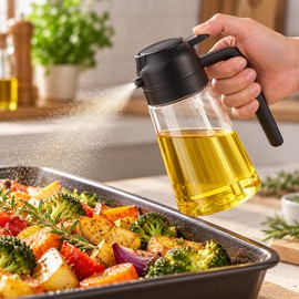 2 in 1 Oil Sprayer and Dispenser – 16.9 fl oz Pour and Spray Cooking Oil Bottle for Kitchen BBQ Baking and Roasting