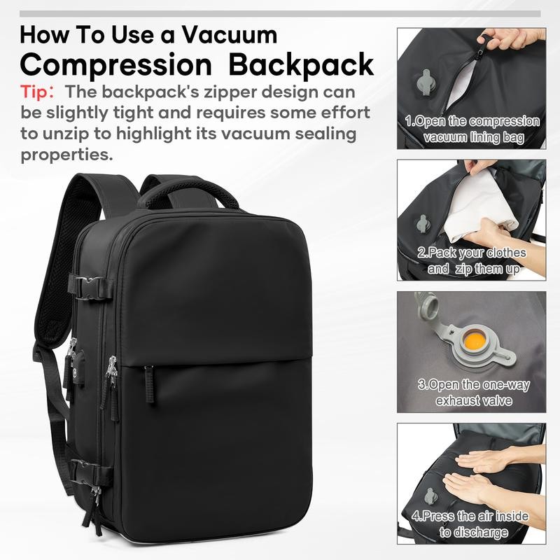 Vacuum Travel Backpack - Save 30% Space with Compression, Carry-On