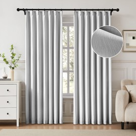 Pinch Pleated Full Blackout Curtains Light Gray Linen Striped Textured Weave Solid Window Curtains 95 inch for Living Room Bedroom Thermal Insulated Pinch Pleat Drapes Back Tab 40" Wx95" Lx2 Pcs