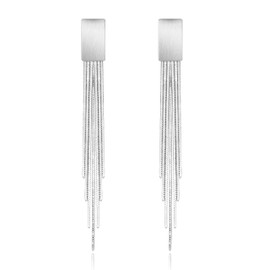 KristLand Retro 925 Sterling Silver Stud Earrings Tassel Long Dangle Stud Earrings White Gold Plated Weddings Bride Woman Jewellery Zirconia, White Gold Sterling Silver