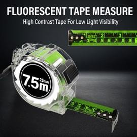 KutaKuta 7.5M/24.6ft Fluorescent Tape Measure - Width 25mm Transparent Measuring Tape, Stainless Steel Precision Tape Measure Digital Tape Measure, Easy To Read Self Lock for Industry, DIY, Home