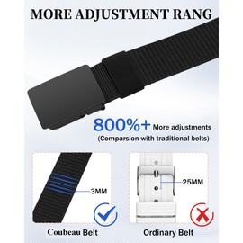 Coubeau Nylon Golf Kids Belt for Boys - Kids Baseball Belt with Metal Buckle Youth Belt for Jeans for Girls Belt Age 7-12 Years, Black Buckle -Black Belt