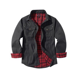 Haellun Men's Flannel Lined Shacket Long Sleeve Plaid Western Cowboy Snap Button Down Shirts Jackets with Pockets(Black,XXL)