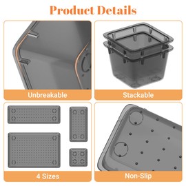 SpaceHacks 15 PCS Clear Plastic Drawer Organizer Set, 4-Size Acrylic Drawer Storage Trays, Storage Bins for Makeup, Gadgets, and Jewelry in Bathroom, Bedroom and Office, Clear Black