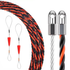 Ninesung Fish Tape Wire Puller Through Wall Wire Threader OD 6mm Plus Fish Cable Fastener with Steel Rope Puller Borescope Helper Through Wall 32-Foot (10M)