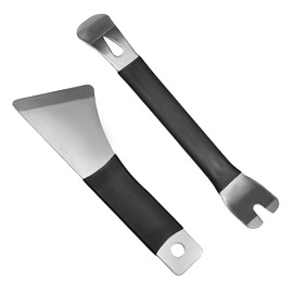 BWBWND 2PCS Auto Trim Removal Tool Set, Heavy Weight Metal Pry Boards Door Panel Remover Audio Navigation Installer, Universal Vehicle Trim Remover Pry Bar for Door Dashboard Clip