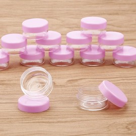 20 pcs of Empty Cream Canisters, 10 g / 10 ml, Transparent Small Plastic Container for Cosmetic Tins, Lip Balm Container, Nail Art Jars, with 4 Mini Spatulas, pink