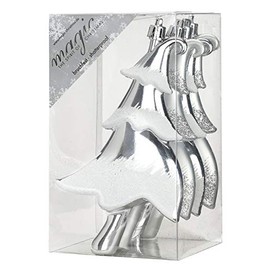 4 Pieces Plastic Tree 14.5 cm (Silver) PVC Shatterproof // Christmas Tree Baubles Christmas Tree Decoration Christmas Baubles Christmas Decoration Tree Decoration Set