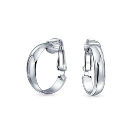 Classic Basic Simple Polished Lightweight Clip On Hoop Earrings For Women Non Pierced Ears .925 Sterling Silver .75 Diameter
