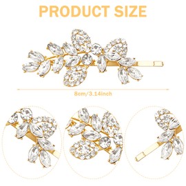 2PCS Gold Bride Wedding Headpiece,Rhinestone Sparkly Leaves Hair Pins Accessories,Vintage Golden Leaf Hairpin,Bridal Hair Clips for Women and Girls