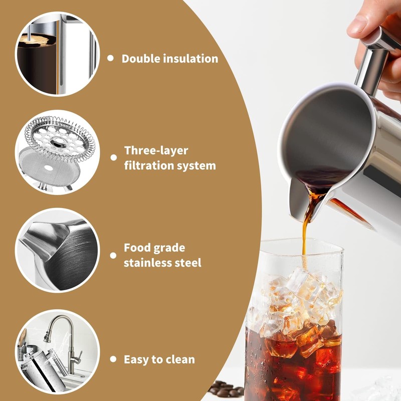 Eidoct 350ml Stainless Steel Double Wall Heat Resistant Coffee Press,