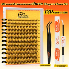 GlowVane Volumen Cluster-Lashes D Curl, Lash-Cluster, Wimpern-Extensions Einfach zu Hause,Wiederverwendbare Lash-Cluster-Set mit Wimpernkleber und Wimpernpinzette(Invisable D)