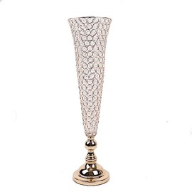 2 Gold Metal 32 in Crystal Beaded Metal Trumpet Vases Centerpieces Wedding Party Events Reception Home Decorations Supplies