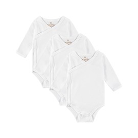 Kindsgard Baby Long-Sleeved Wrap Bodysuit Trunder - Soft and High-Quality 100% Organic Cotton, 3_white