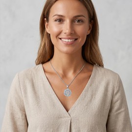 LUANIOL Metatron Cube Necklace 18k White Gold Plated Crystal Chakra Metatron Pendant Necklaces Amulet Sacred Geometric Jewelry Gift for Men Women