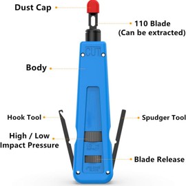 Punch Down Tool with 110/88 Double Blades, Network Wire Keystone Impact Terminal Insertion Tools for Network Cable CAT6/CAT5/CAT3 Stripper