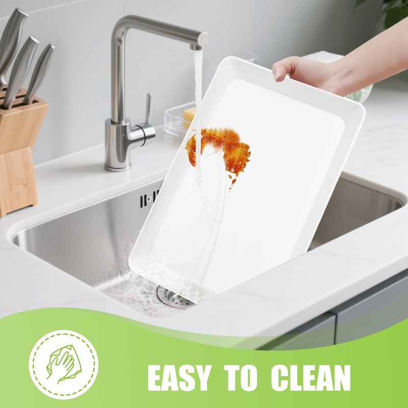 PSFTREY 4-Pack Plastic Large White Serving Trays Set - Reusable