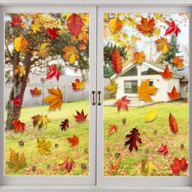 SULOLI Pack of 6 Thanksgiving Window Pictures, Autumn Leaves Stickers, Chestnut Acorns Window Decorations for Thanksgiving Party Autumn Thanksgiving Seasonal Decoration