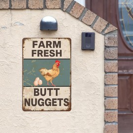 Funny Chicken Coop Sign, Chicken Signs, Farm Fresh Butt, Nuggets, Chicken Coop Accessories, Gifts for Chicken Lovers, Metal Tin Signs for Home, Farm, Chicken Yard Decorations,