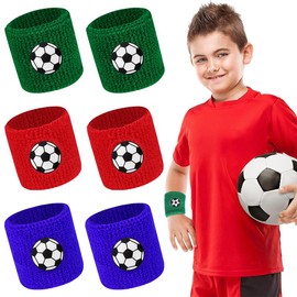 Pack of 6 Sweatbands Children's Wristbands, Sports Wristbands, Colourful Sweatband Wristband, Football, for Boys and Men, Birthday, Outdoor, Baseball, Basketball Activity, 3 Colours