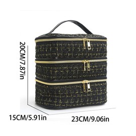 Apxouans Travel Makeup Bag for Women Three Layer Large Cosmetic Case Water-resistant Toiletry Bag Organizer for Store Toiletries Cosmetic Accessories and Manicure Sets Gold Black