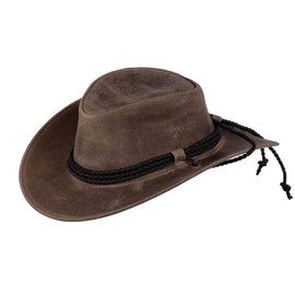 Outback Trading Adult's Dawson Leather Durable Breathable Cowboy Hat with Chin Cord and Multi-Strand Hatband, Smoke