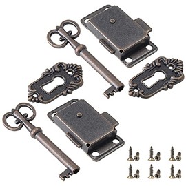 Jiozermi - Juego de 2 cerraduras antiguas para gabinete, caja de montaje empotrado, decoración de muebles con llave y tornillos