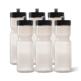 50 Strong Sports Water Bottles 6-Pack – Reusable 22 oz BPA-Free Plastic Bottles with Pull Top Cap – Made in USA – Top Rack Dishwasher Safe – Fits Most Bike Cages Brand - Clear