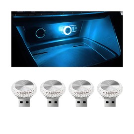 CGEAMDY Pack of 4 Light for Car USB Atmosphere, Automatic LED Ambient Lighting for the Night, USB LED Car Interior Atmosphere Lamp, Automobile Interior Ambience Light USB Connection (Ice Blue)