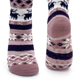 JOMIX Winter Stopper Socks Women's Thick Socks Non-Slip Hut Socks Non-Slip Sole Fluffy House Socks Plush Socks, 01 Purple